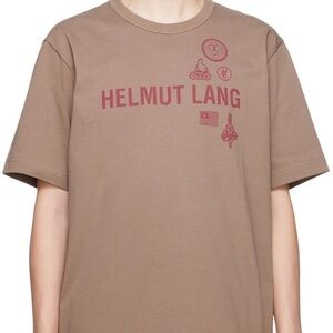 Helmut Lang Mens Taupe Tee with Red Logo Graphics